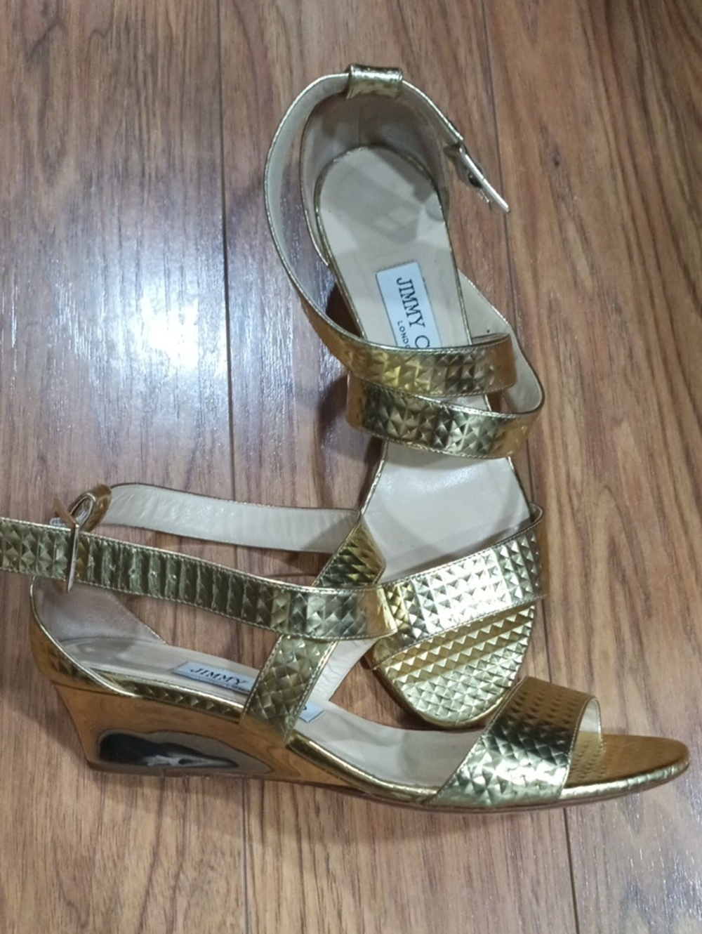 Elegant Gold Metallic Strappy Wedge Sandals